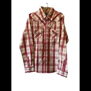 Outback Trading Company Women’s Long Sleeve Pink /Silver Threading Button L NWOT